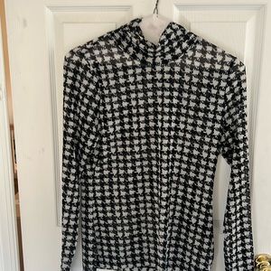 White House Black Market Fall Houndstooth Sheer Mesh Top size Medium